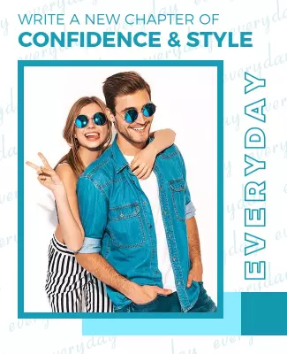Trendy Teal Fashion Confidence and Style Duo Poster Template