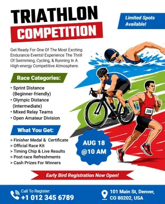 Triathlon Competition Sports Event Flyer Template