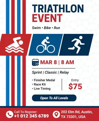 Triathlon Swim Bike Run Event Flyer Template