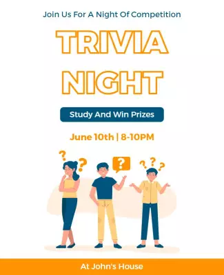 Bright Orange Trivia Night Competition Flyer Template