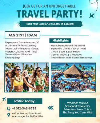 Tropical Adventure Travel Party Flyer Template
