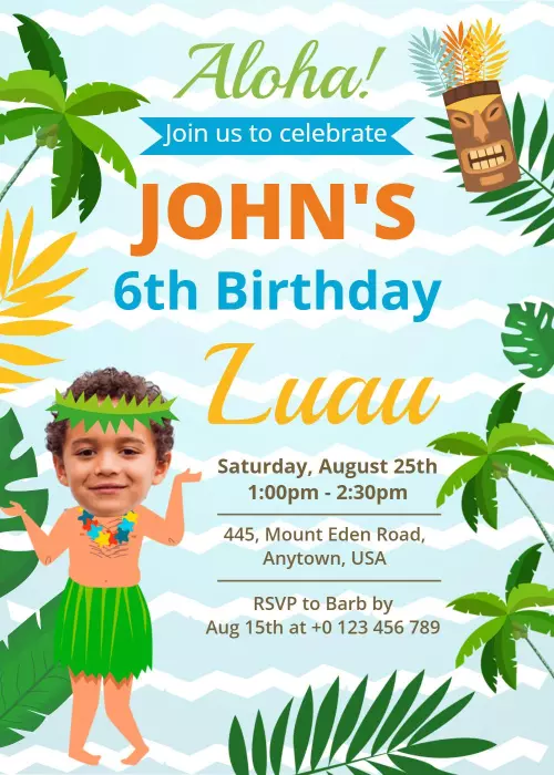 Tropical Aloha Luau Birthday Celebration Invitation Template
