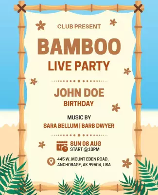 Tropical Bamboo Live Party Birthday Celebration Poster Template