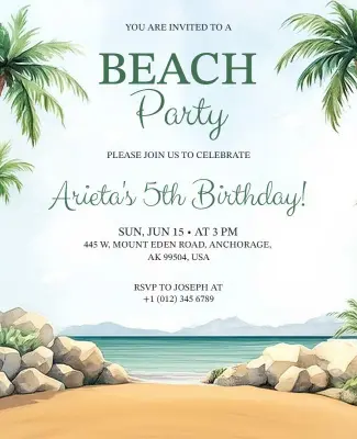 Tropical Beach Birthday Party Celebration Flyer Template