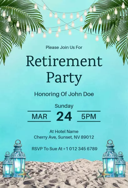 Tropical Beach Retirement Celebration Honoring Invitation Template