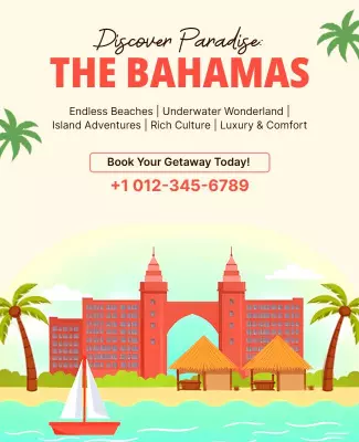 Tropical Beach Vacation Getaway to The Bahamas Poster Template