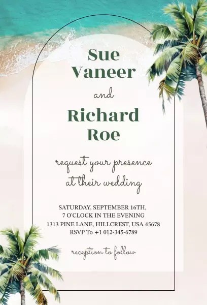 Tropical Beach Wedding Celebration Elegant Invitation Template