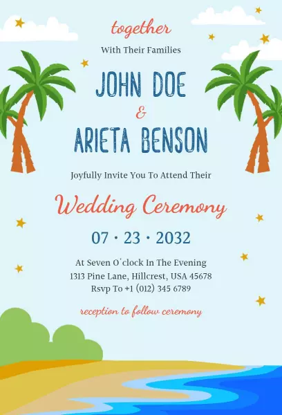 Tropical Beach Wedding Ceremony Celebration Invitation Template