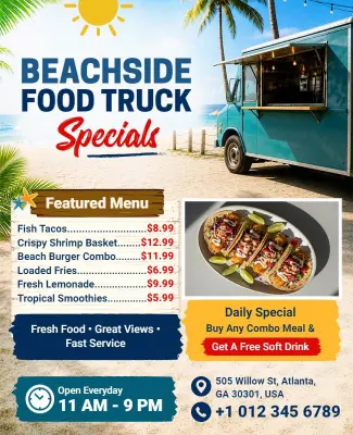 Tropical Beachside Food Truck Specials Flyer Template