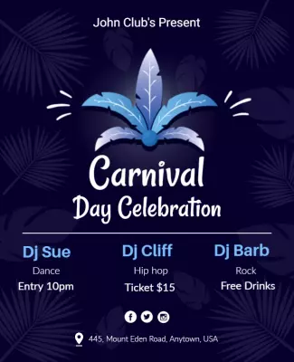 Tropical Blue Carnival Day Celebration Event Poster Template