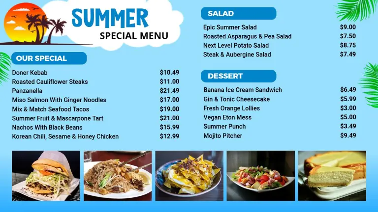 Tropical Blue Summer Special Menu Template
