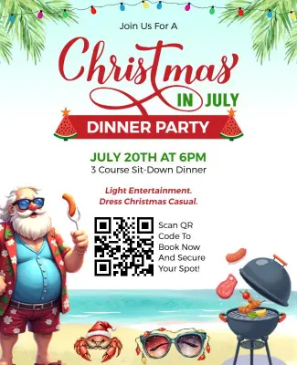 Tropical Christmas in July Beach Dinner Party Flyer Template