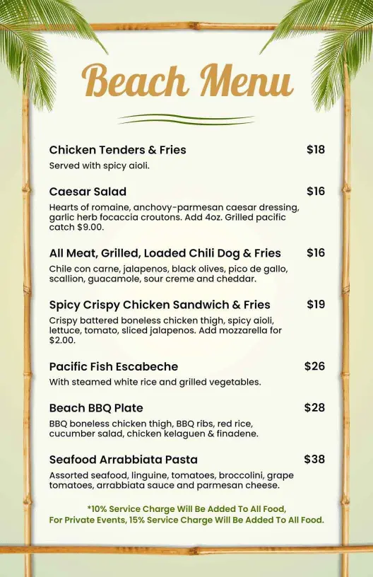 Tropical Delights with Grilled Specials and Seafood Beach Menu Template