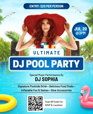 Tropical DJ Pool Party with Inflatable Fun Flyer Template