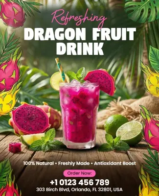 Tropical Dragon Fruit Drink Promotion Poster Template