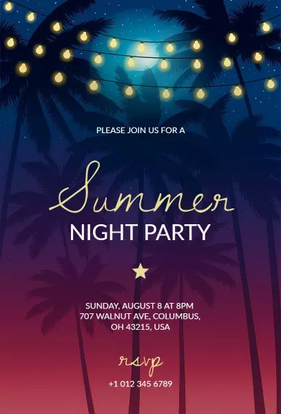 Tropical Evening Summer Night Party Invitation Template