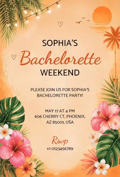 Tropical Floral Bachelorette Party Weekend Invitation Template