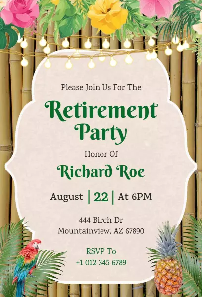 Tropical Floral Retirement Celebration Party Invitation Template