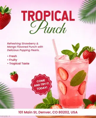 Tropical Fruit Punch Drink Promotion Poster Template