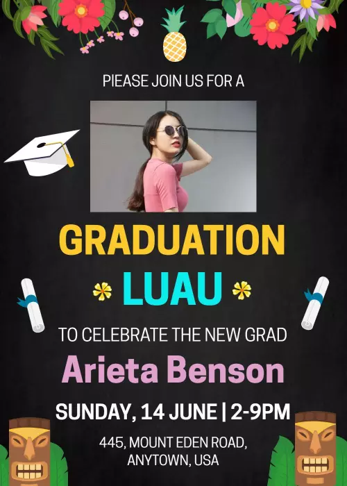 Tropical Graduation Luau Celebration Photo Invitation Template