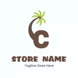 Tropical Green Palm Tree Symbolizing Coconut Products Logo Template