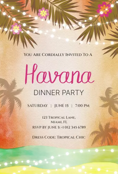 Tropical Havana Evening Dinner Party Invitation Template