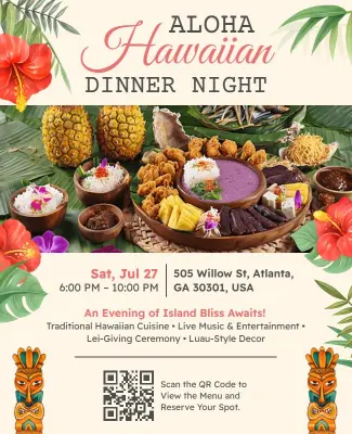 Tropical Hawaiian Dinner Night Event Flyer Template