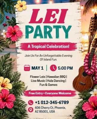 Tropical Lei Party Celebration Flyer Template