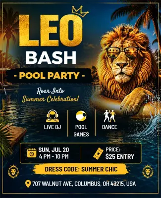 Tropical Leo Bash Pool Party Flyer Template