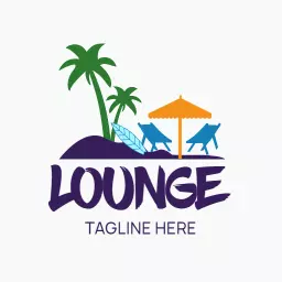 Tropical Lounge Scene with Palm Trees and Sunbeds Logo Template