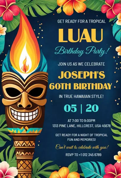 Tropical Luau 60th Birthday Celebration Invitation Template