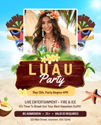 Tropical Luau Party Celebration Flyer Template