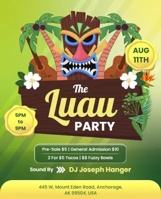 Tropical Colorful Luau Party Celebration Flyer Template