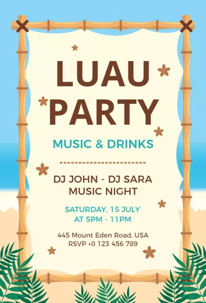 Tropical Luau Summer Music Night Party Invitation Template