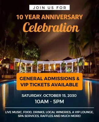 Tropical Luxurious 10 Year Anniversary Celebration Poster Template