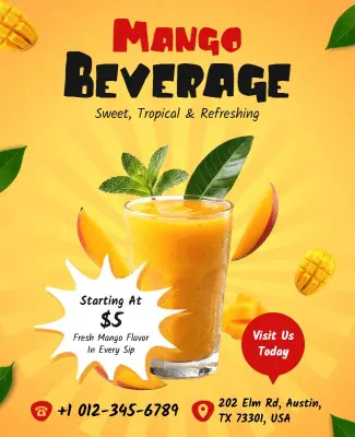 Tropical Mango Beverage Advertisement Poster Template