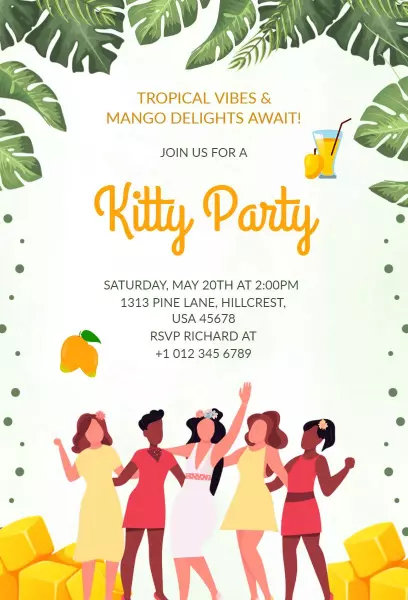 Tropical Mango Delight Ladies Kitty Party Invitation Template