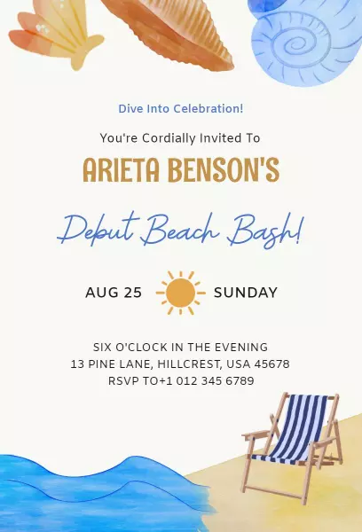 Tropical Ocean Themed Beach Party Celebration Invitation Template