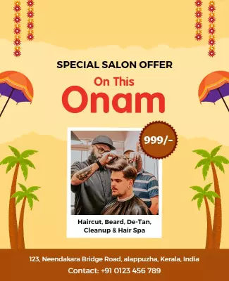 Tropical Onam Special Salon Offer for Hair and Spa Poster Template