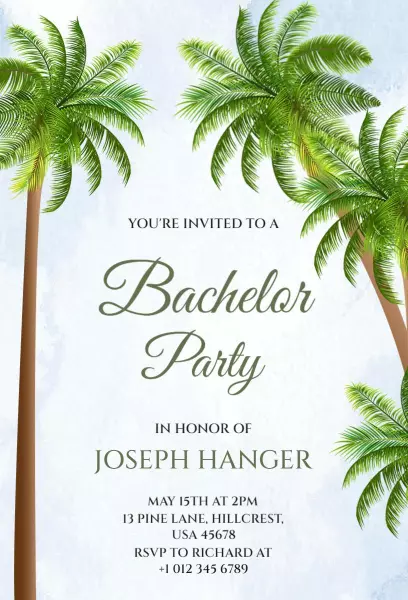 Tropical Palm Beach Bachelor Party Celebration Invitation Template