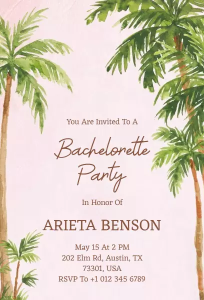Tropical Palm Leaf Bachelorette Party Celebration Invitation Template