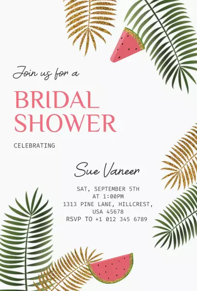 Tropical Palm Leaf Summer Bridal Shower Invitation Template