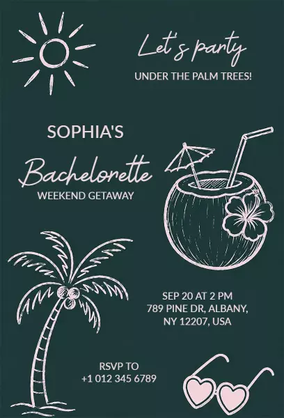 Tropical Palm Tree Bachelorette Weekend Getaway Invitation Template