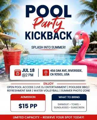 Tropical Palm Trees Pool Party Kickback Flyer Template