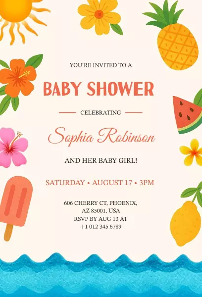 Tropical Paradise Baby Shower Celebration Invitation Template
