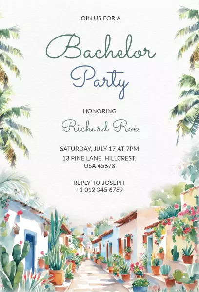 Tropical Paradise Bachelor Party Celebration Invitation Template