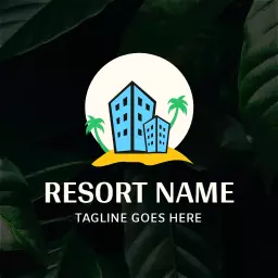 Tropical Paradise Featuring Bright Resort Buildings Logo Template