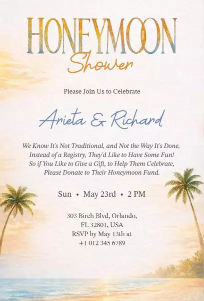 Tropical Paradise Honeymoon Shower Celebration Invitation Template
