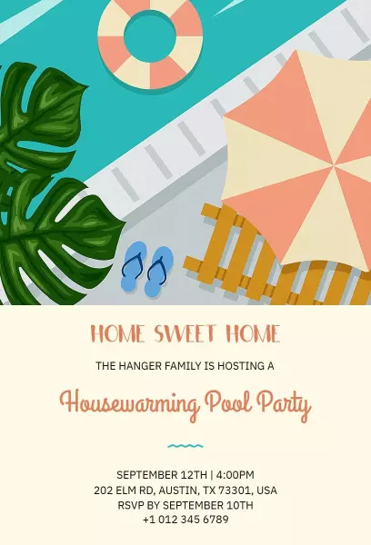Tropical Poolside Housewarming Celebration Invitation Template