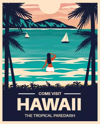 Tropical Retro Hawaii Travel Destination Poster Template